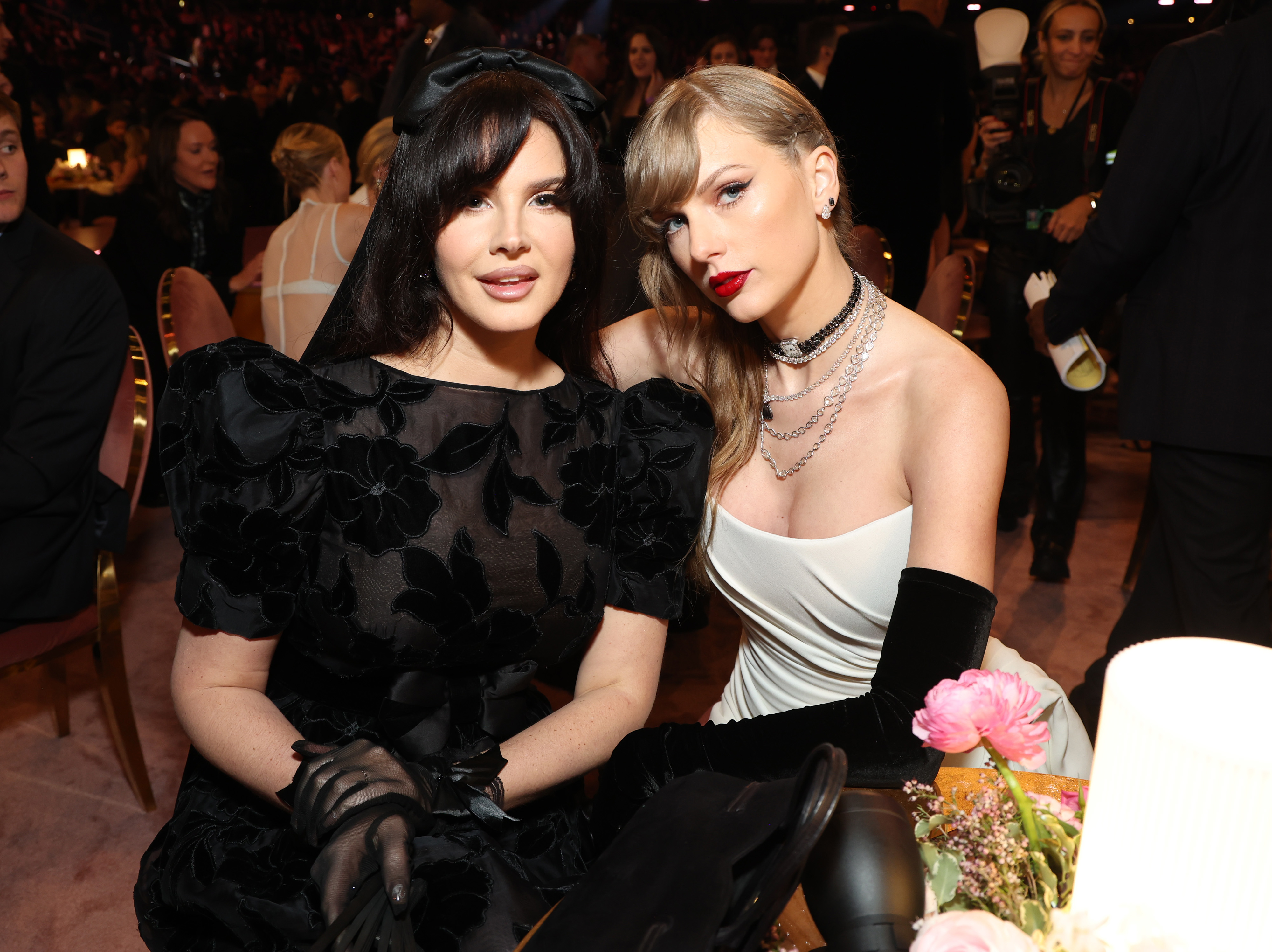Close-up of Taylor and Lana sitting together