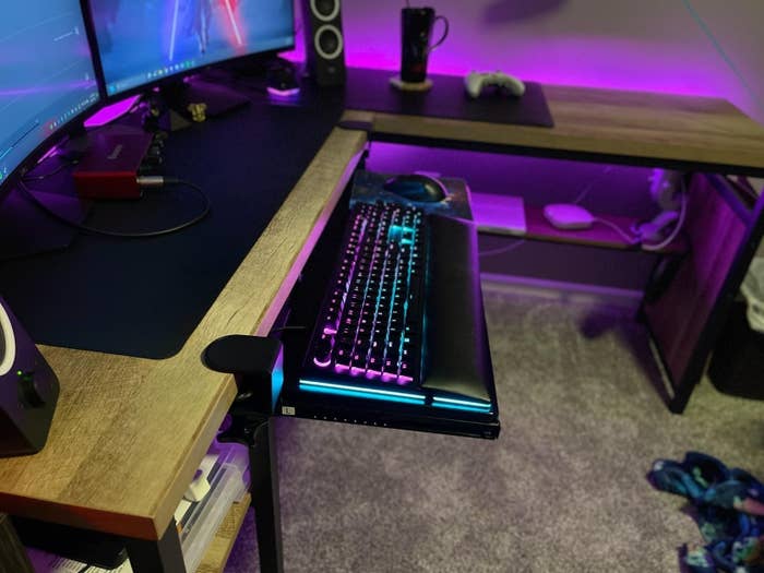 a reviewer photo of the light up keyboard tray