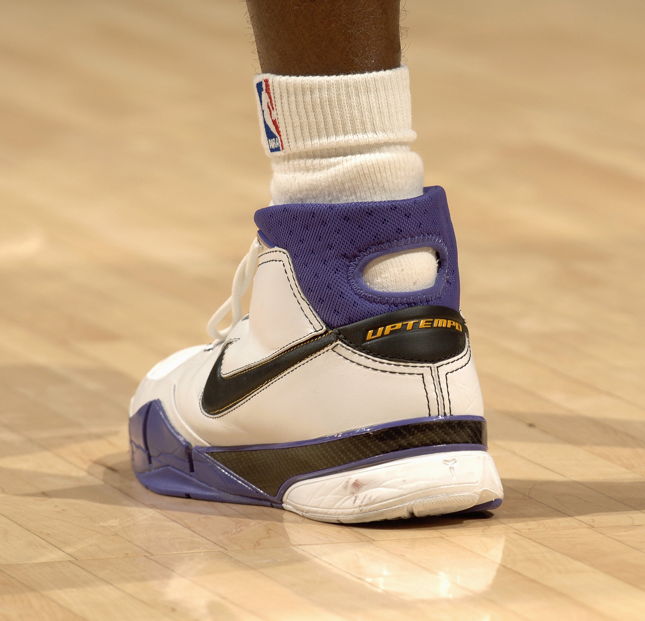 The shoe of Kobe Bryant #8 of the Los Angeles Lakers is shown during the game against the Toronto Raptors on January 22, 2006 at Staples Center in Los Angeles, California.