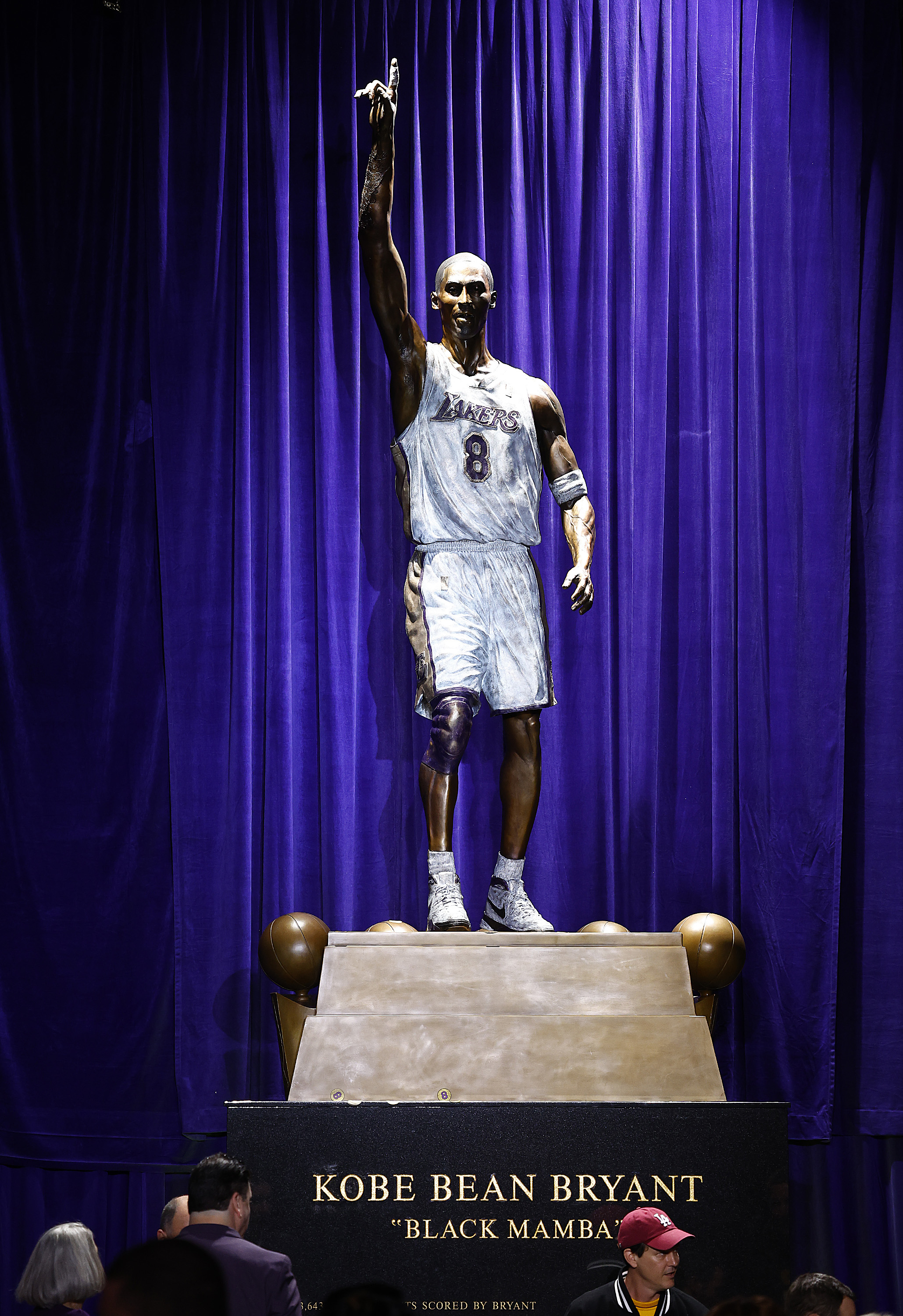 The Kobe Bryant Statue during an unveiling ceremony at Crypto.com Arena on February 08, 2024 in Los Angeles, California.