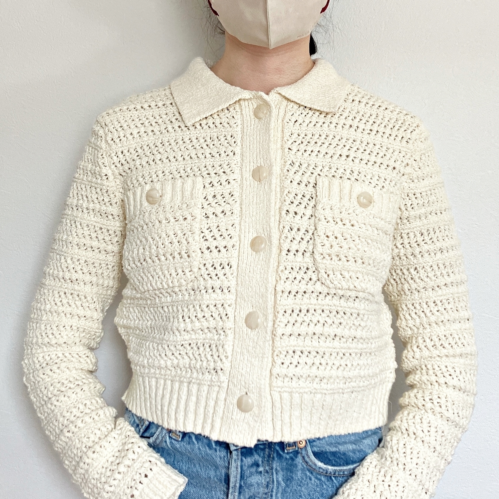 GU（ジーユー）のオススメファッションアイテム「ブークレニットジャケット（長袖）+E」