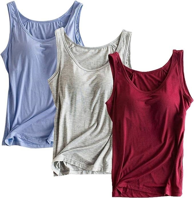Tank Tops with Built in Bras Women's Solid Color with Chest Pad