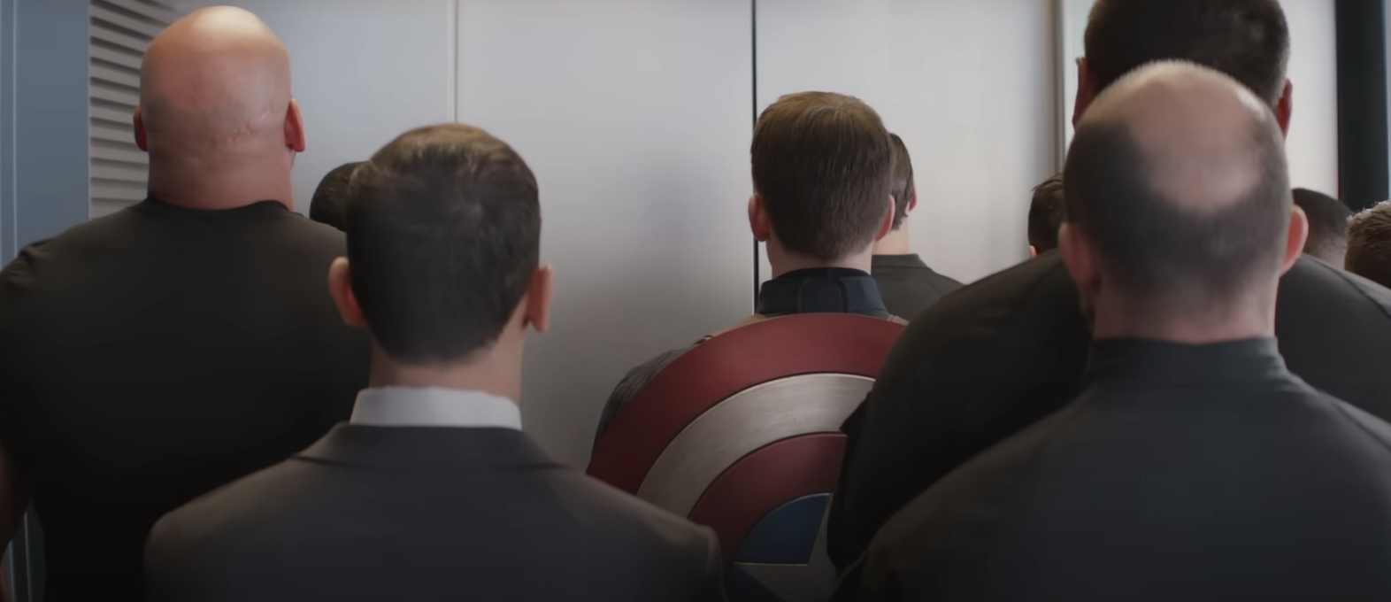 Captain America on an elevator