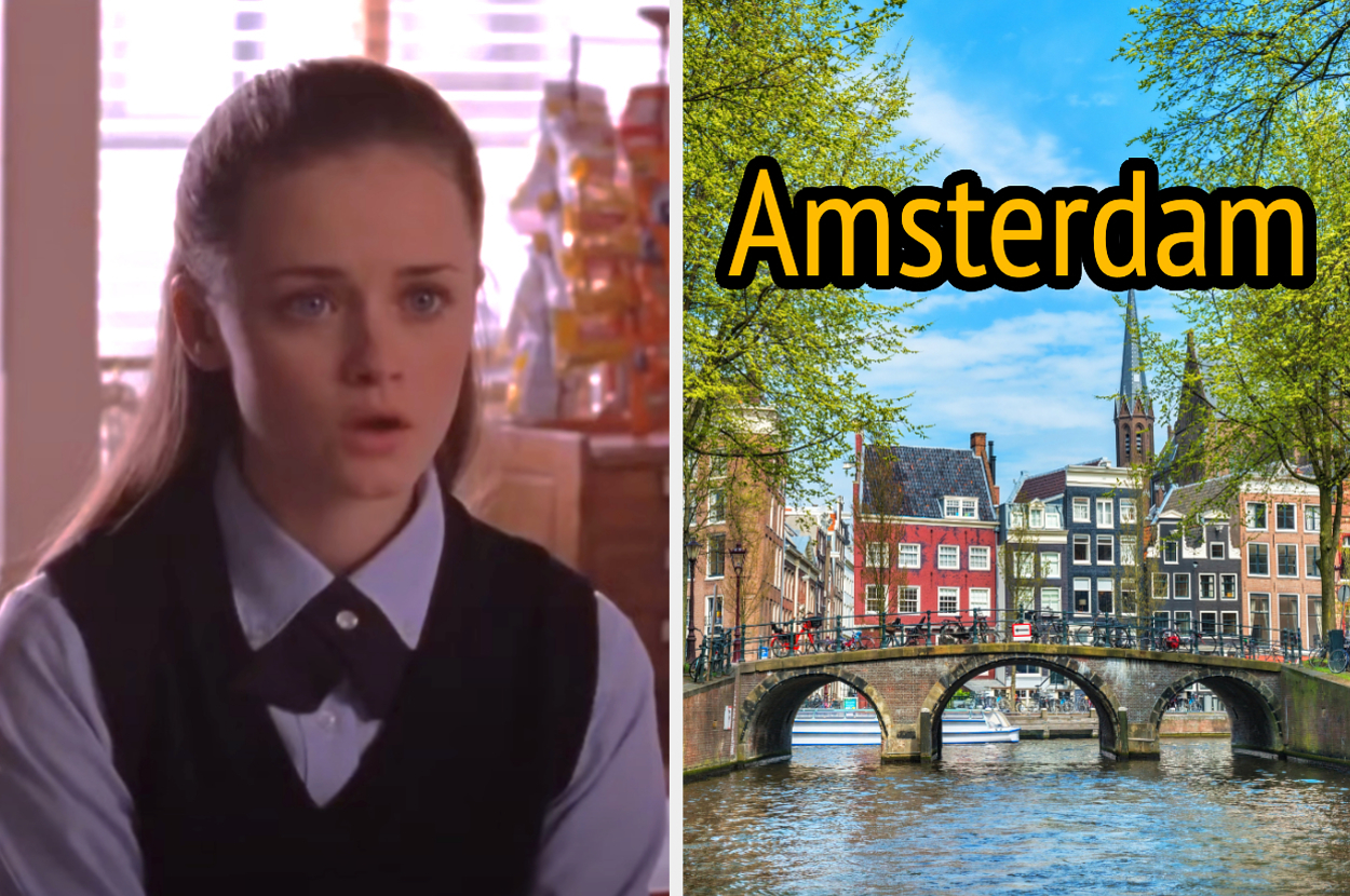 On the left, Rory from Gilmore Girls, and on the right, a canal in Amsterdam