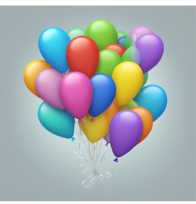 A bunch of colorful balloons tied together and floating against a plain background