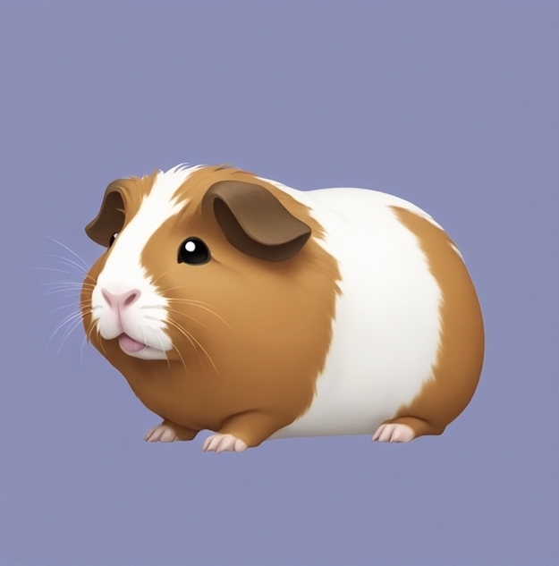 Illustration of a cartoon guinea pig on a purple background