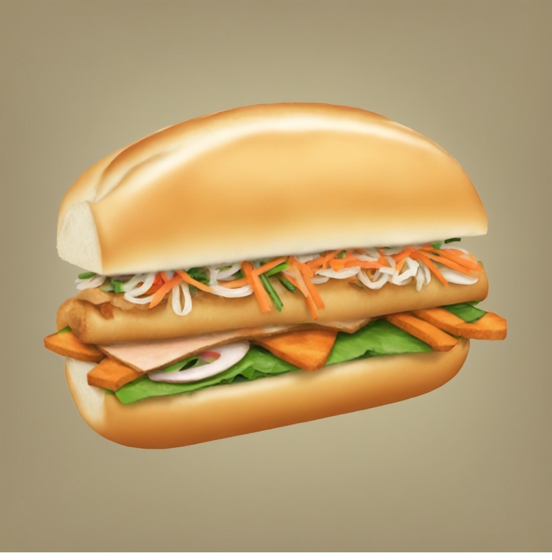 Illustration of a sandwich with chicken, vegetables, and sauce