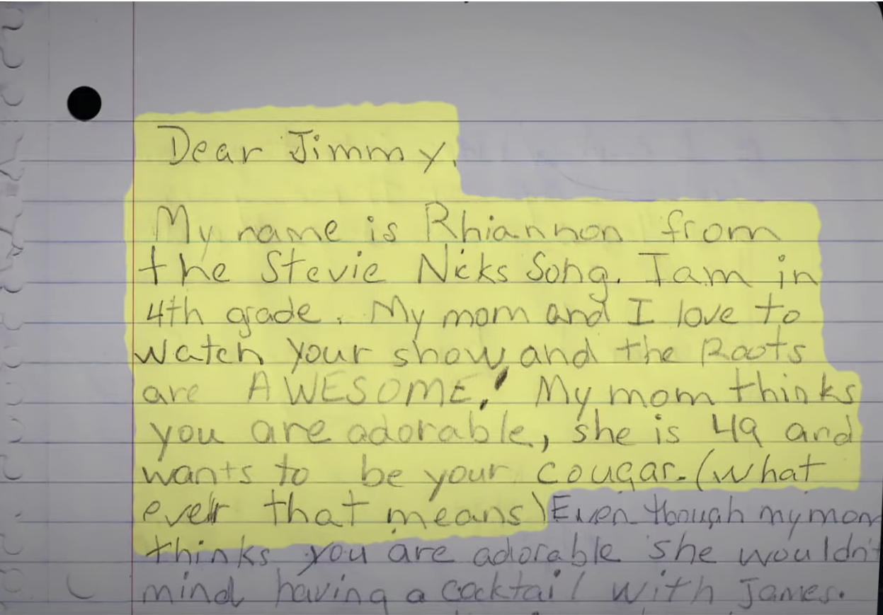 Handwritten letter by a child to Jimmy
