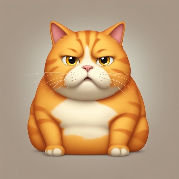 Digital illustration of a plump orange striped cat with a displeased expression