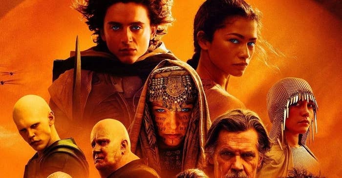 Movie poster for &quot;Dune&quot; featuring Timothée Chalamet as Paul Atreides, Zendaya as Chani, and other cast members in character