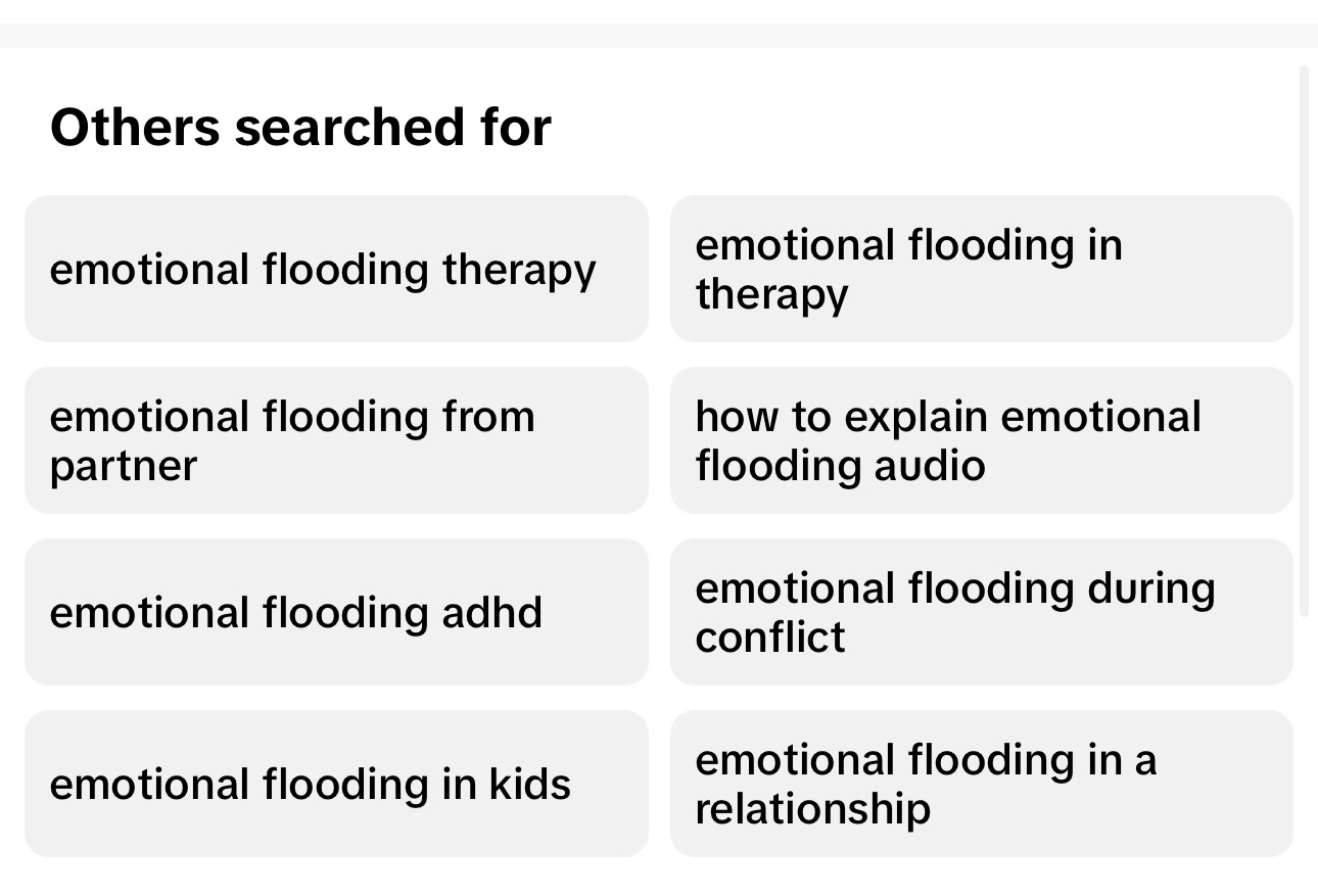 Search queries related to emotional flooding therapy, its application in various contexts, and during conflict