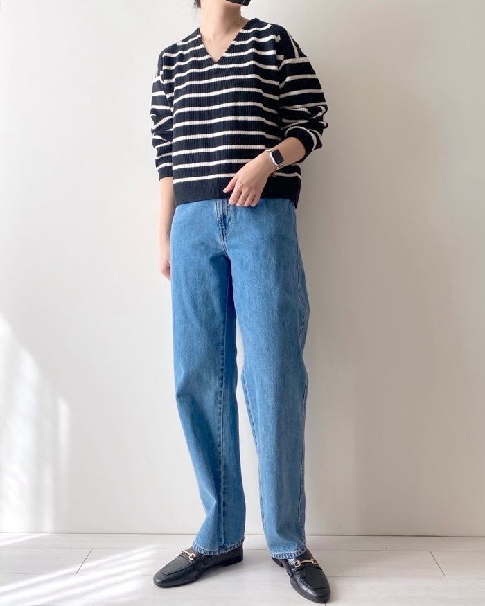 UNIQLO（ユニクロ）のオススメのトップス「ボーダーVネックショートセーター（長袖）」