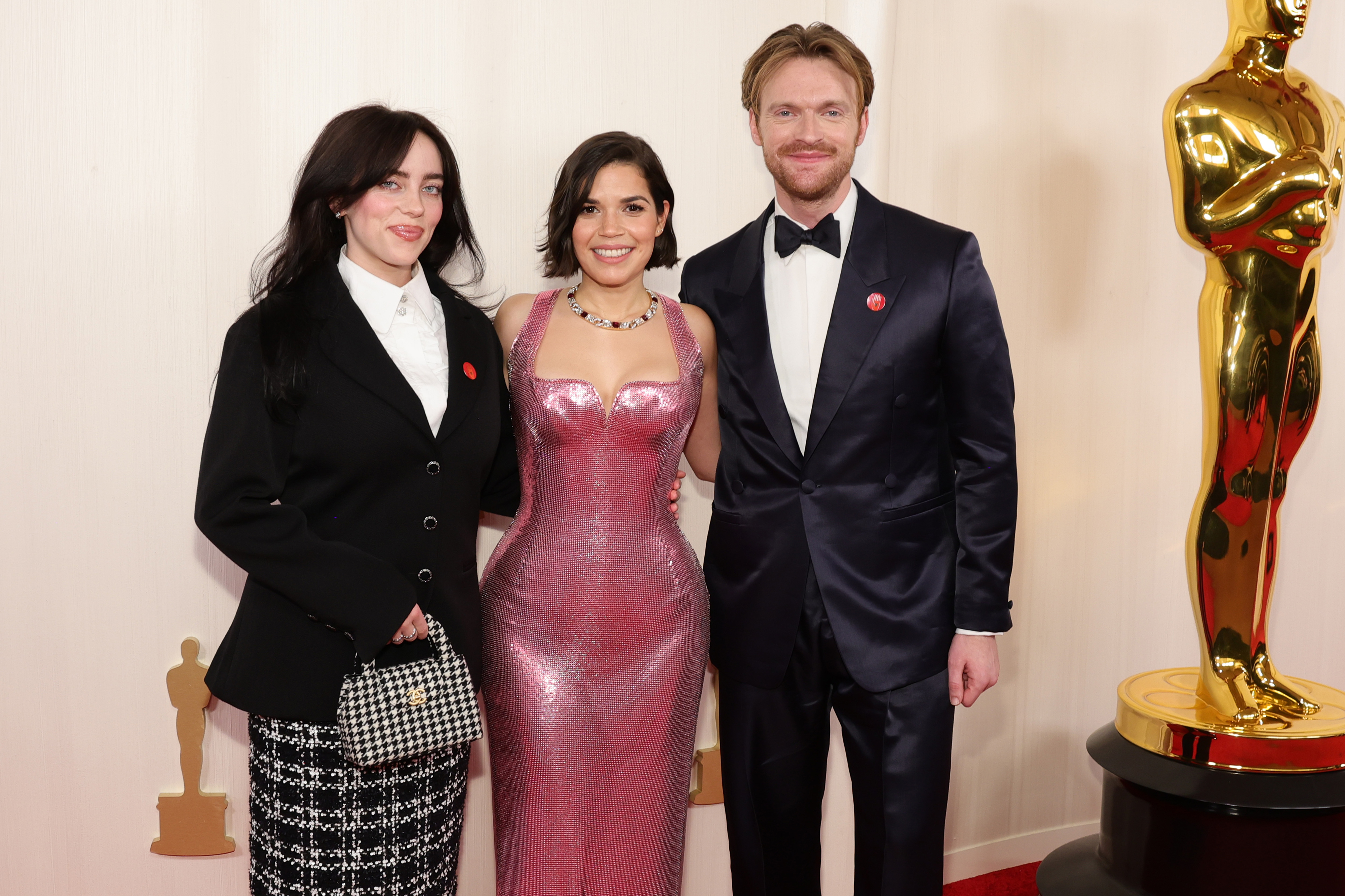 Billie Eilish, America Ferrera, and Finneas at the Oscars