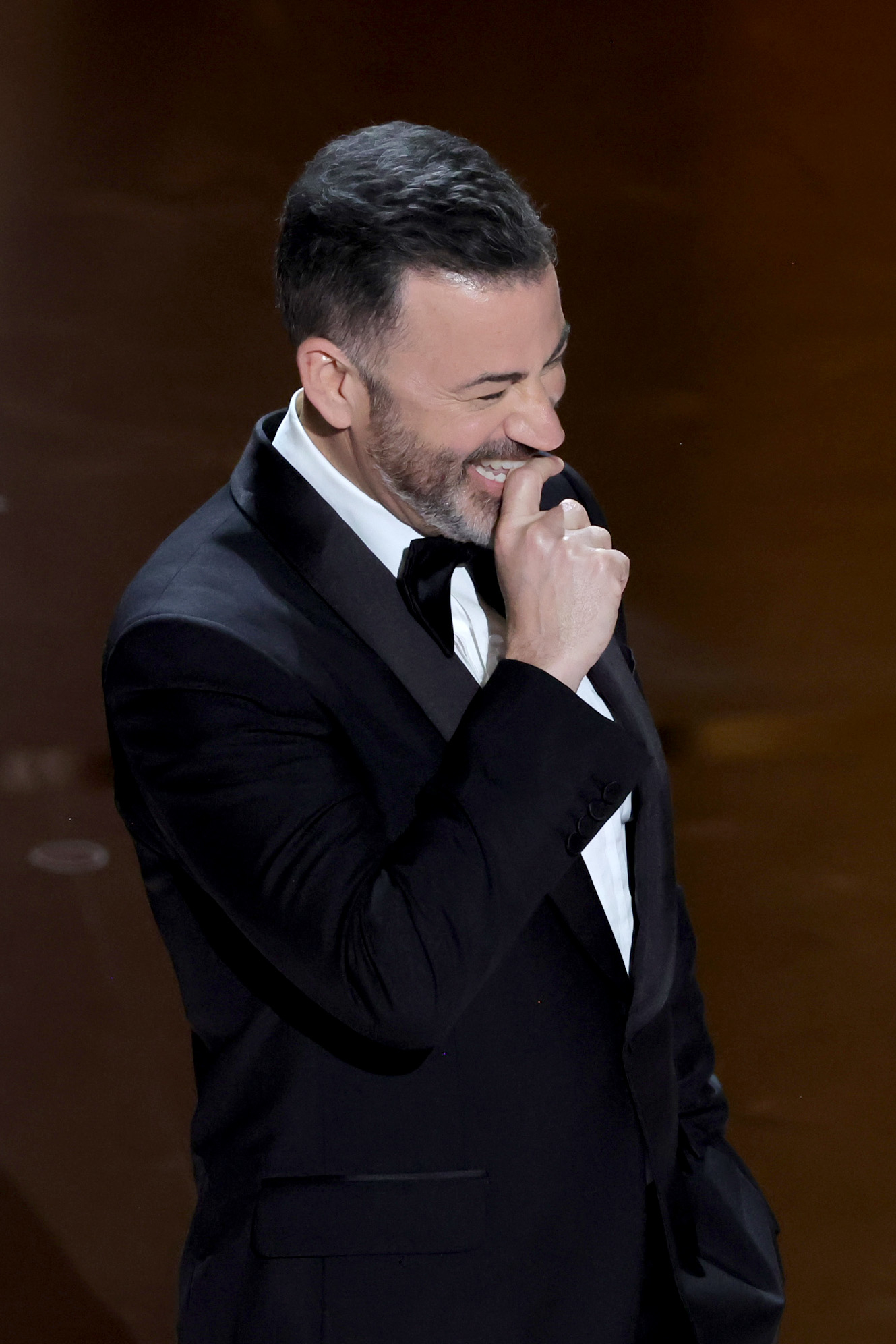 Closeup of Jimmy Kimmel hosting the Oscars