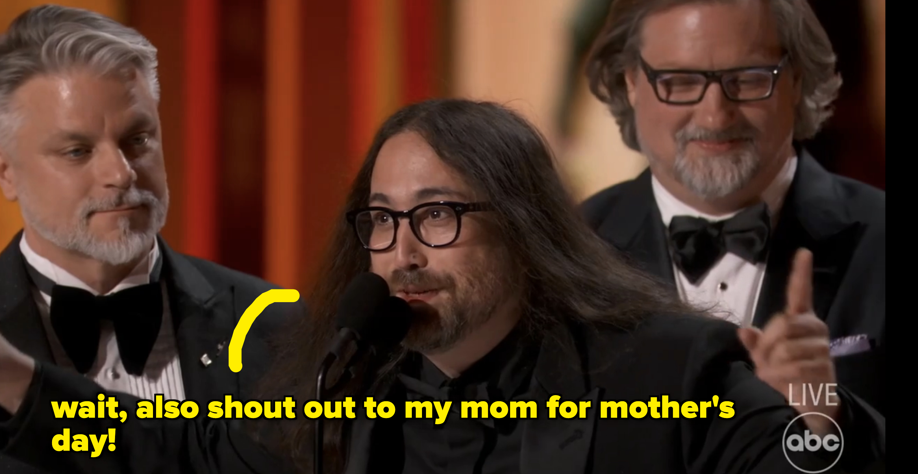 Sean Ono Lennon at the mic at the Oscars