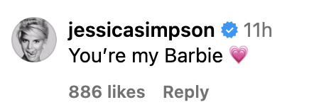 Jessica Simpson&#x27;s Instagram comment: &quot;You&#x27;re my Barbie&quot; with a heart emoji