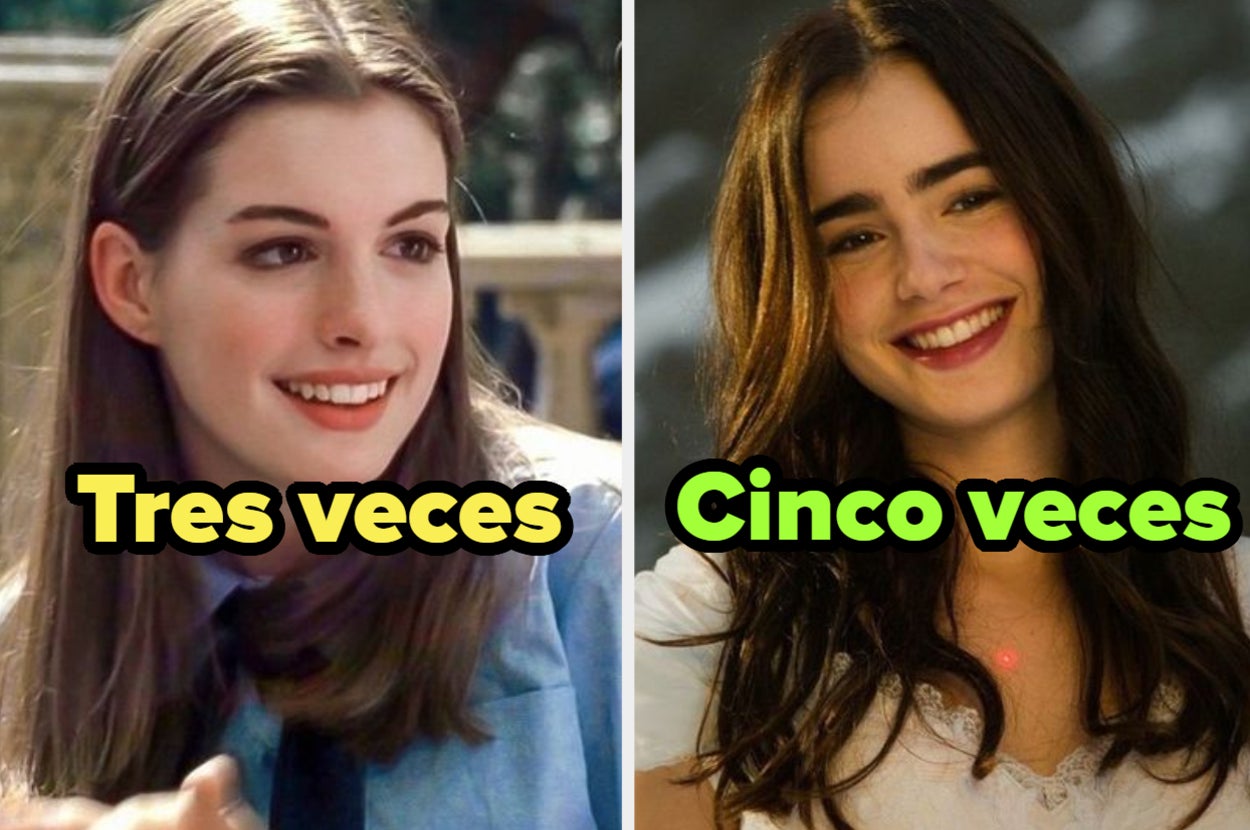 Comparación de dos personajes sonriendo con textos "Tres veces" y "Cinco veces"