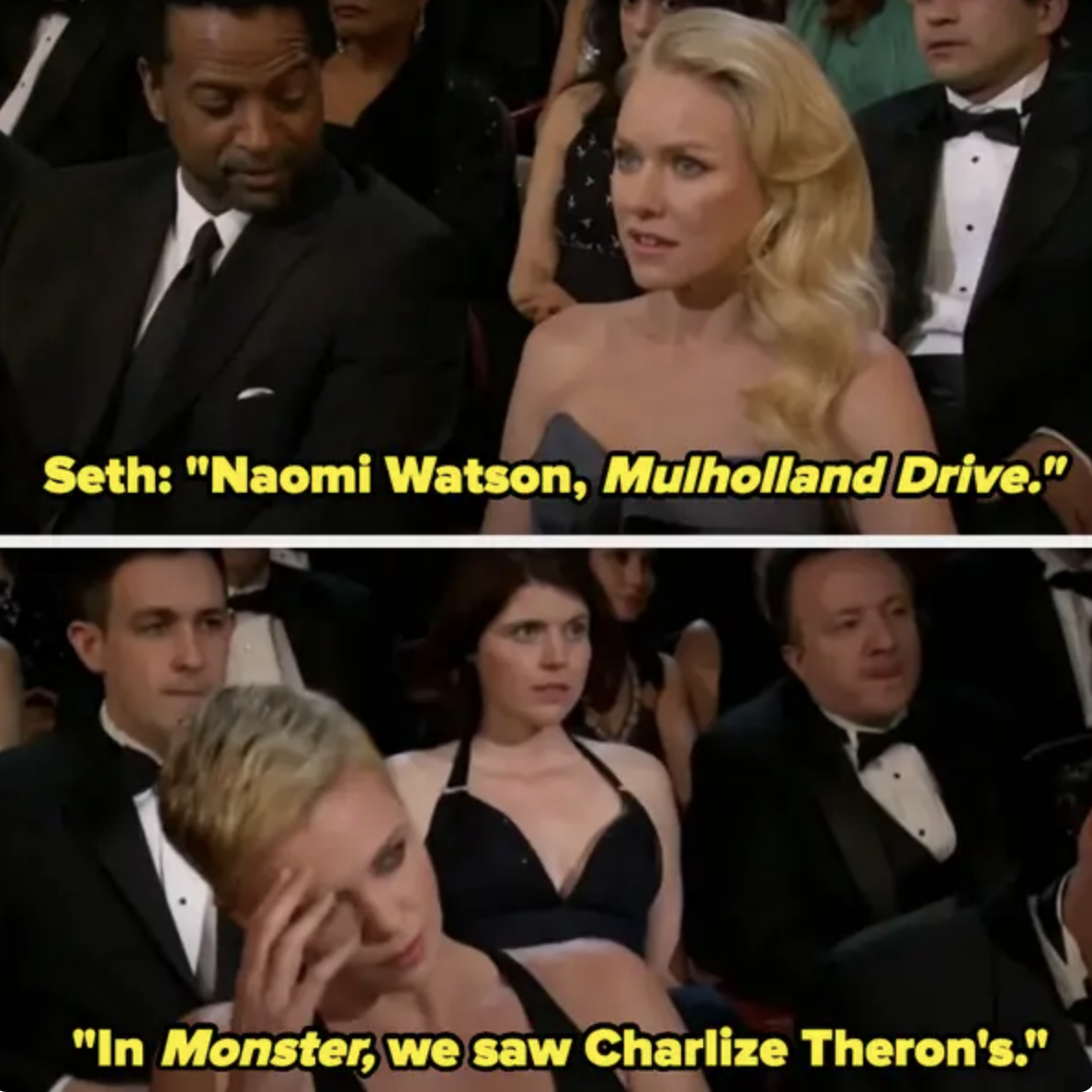 Naomi Watson and Charlize Theron appear uncomfortable