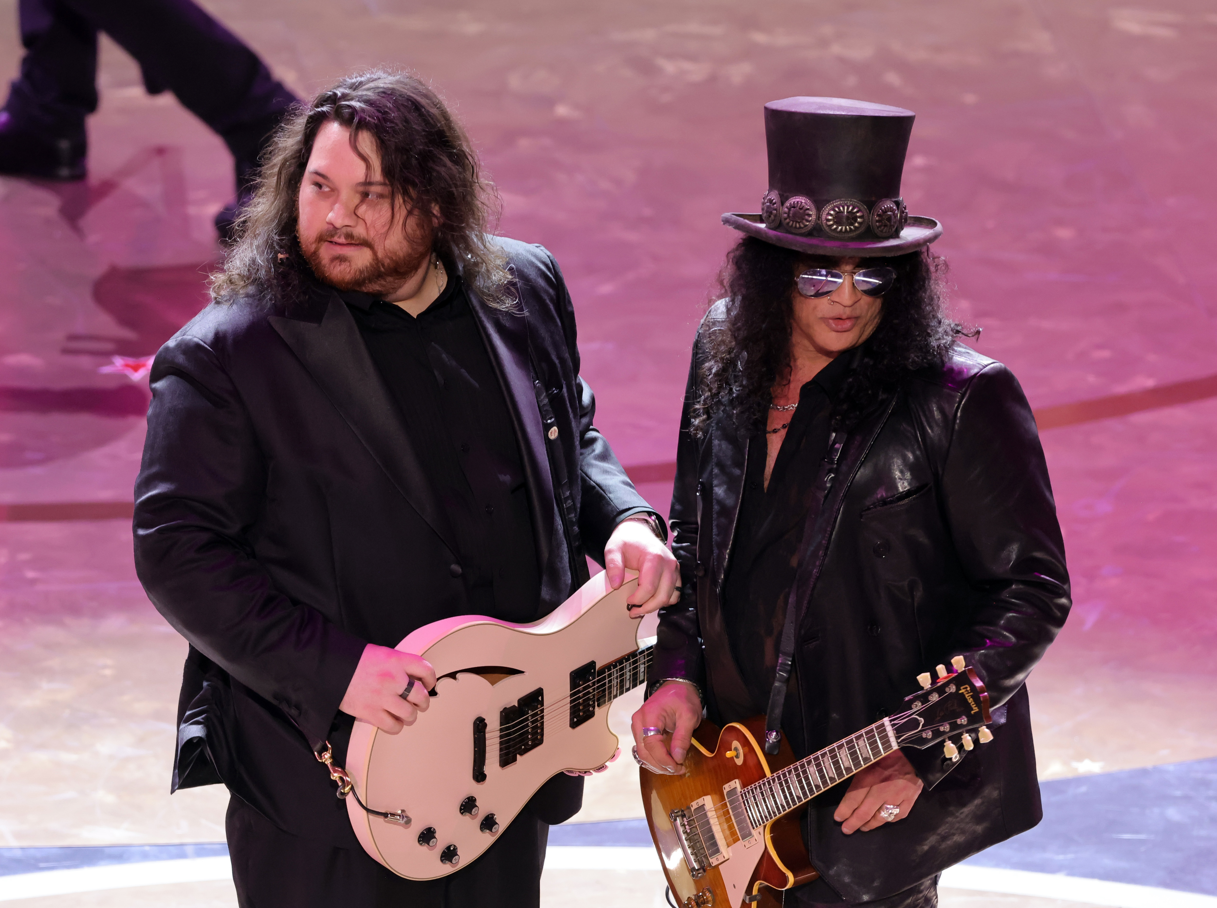 Wolfgang Van Halen and Slash onstage at the Oscars