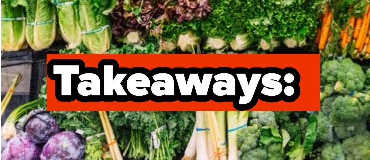 Variety of fresh vegetables on display with a &quot;Takeaways&quot; sign at the bottom