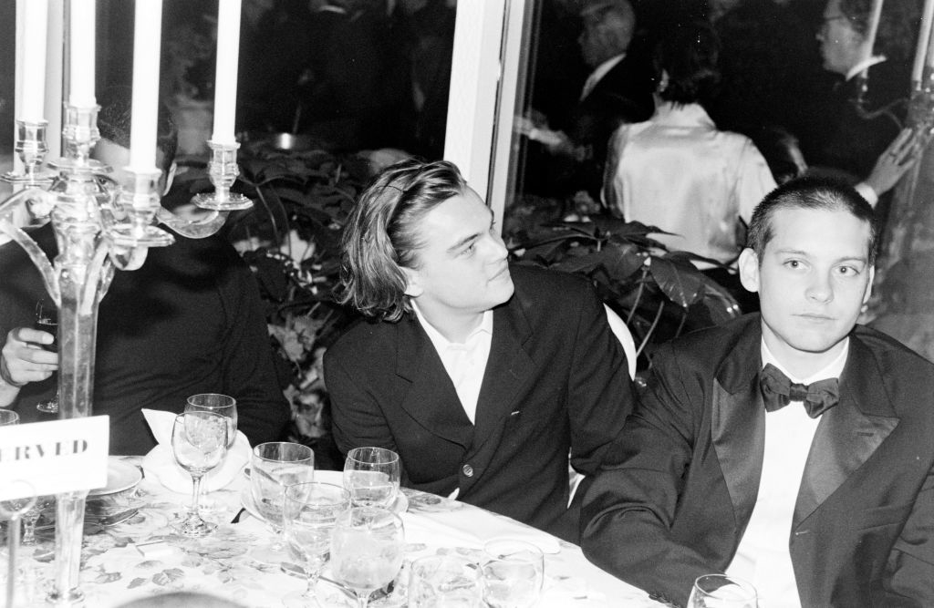 Young Leo DiCaprio and Tobey Maguire at an event