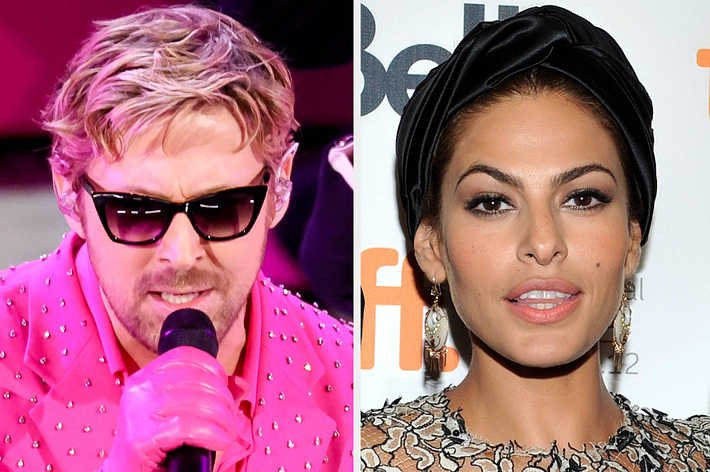 Split image: Left side features a man in sunglasses singing into a microphone. Right side has a woman with a headscarf and earrings