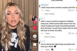 Woman records a video about her decision to keep her pregnancy off social media for privacy