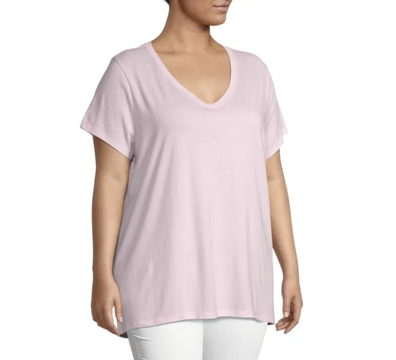 A light pink V-neck T-shirt