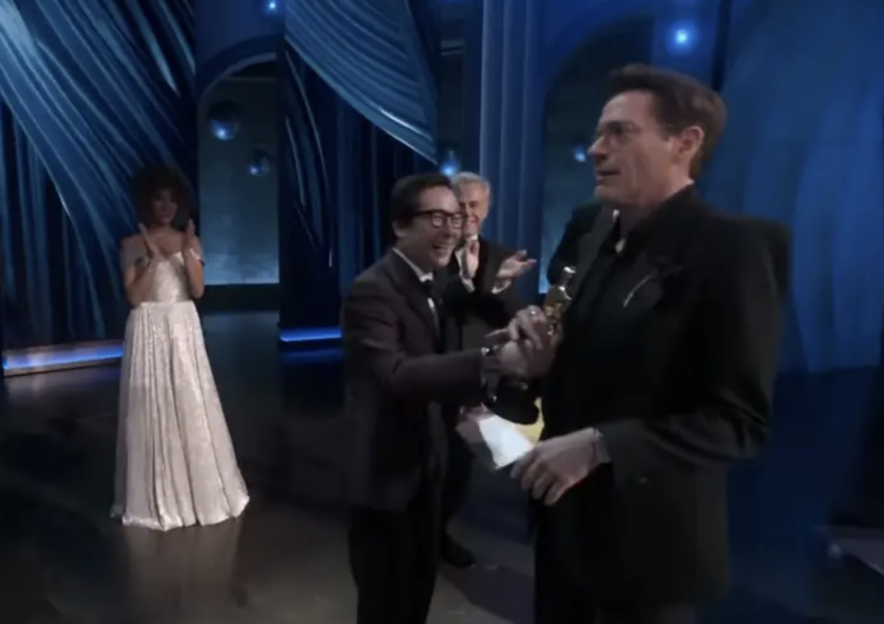 Robert Downey Jr. accepting his Oscar