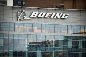 Boeing company logo on the side of a building
