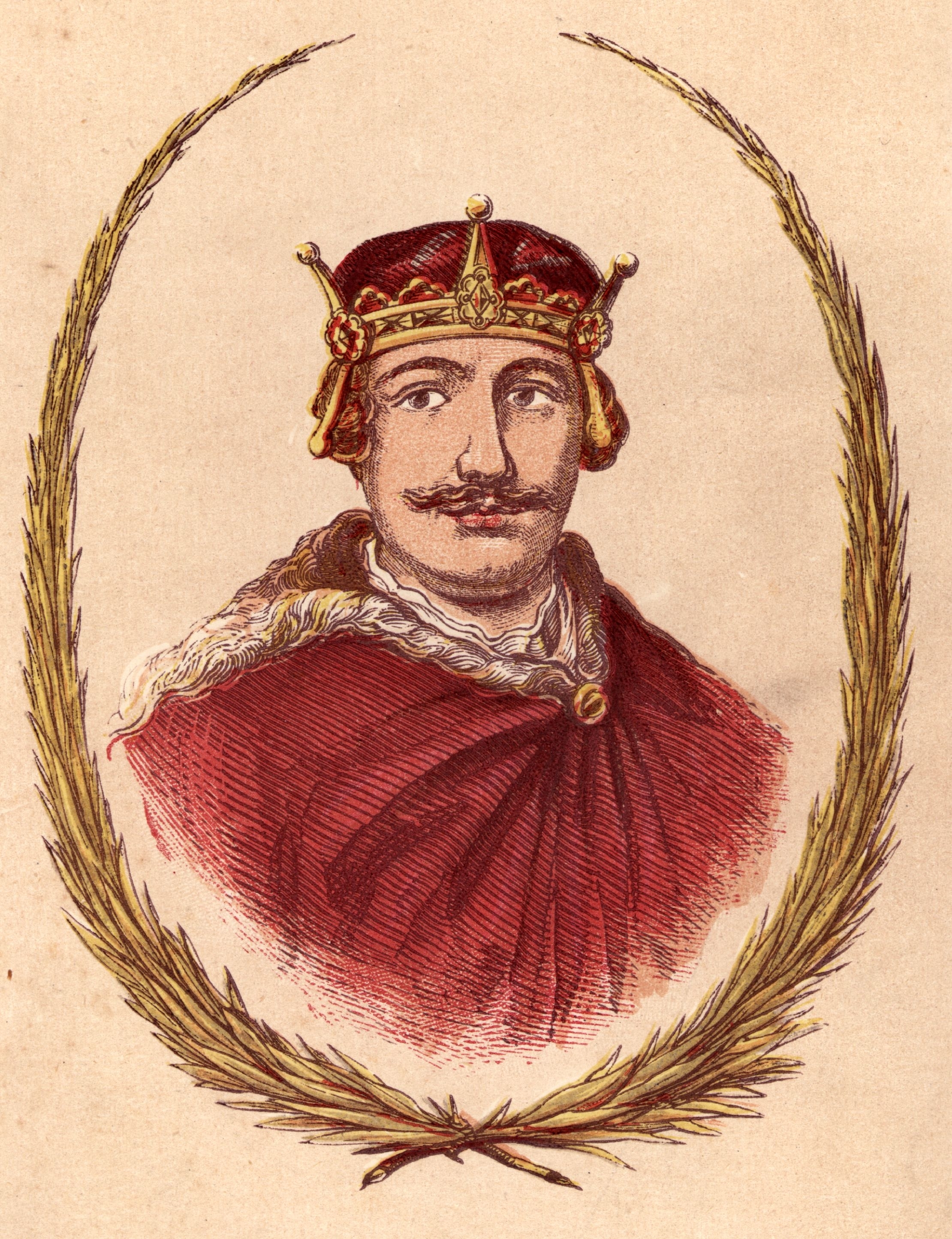 Illustration of King William II in historical attire within an oval frame