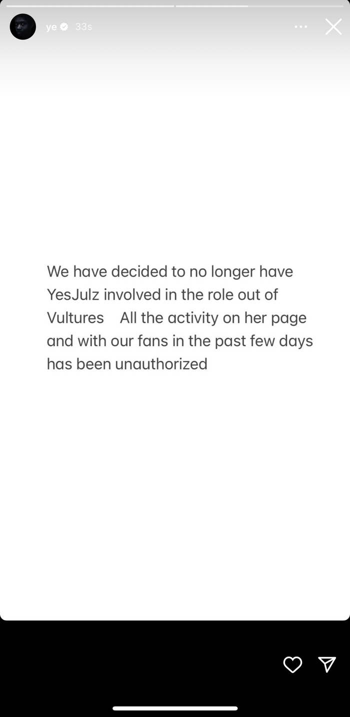 Text post disavowing YesJulz&#x27;s role and unauthorized activity on their pages