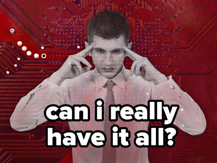 Man in formal attire superimposed over a circuit board, touching his temples as if thinking deeply