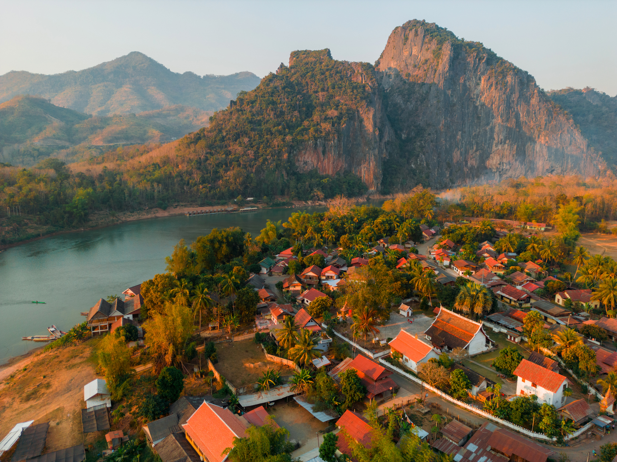 Aerial view of a town in Laos