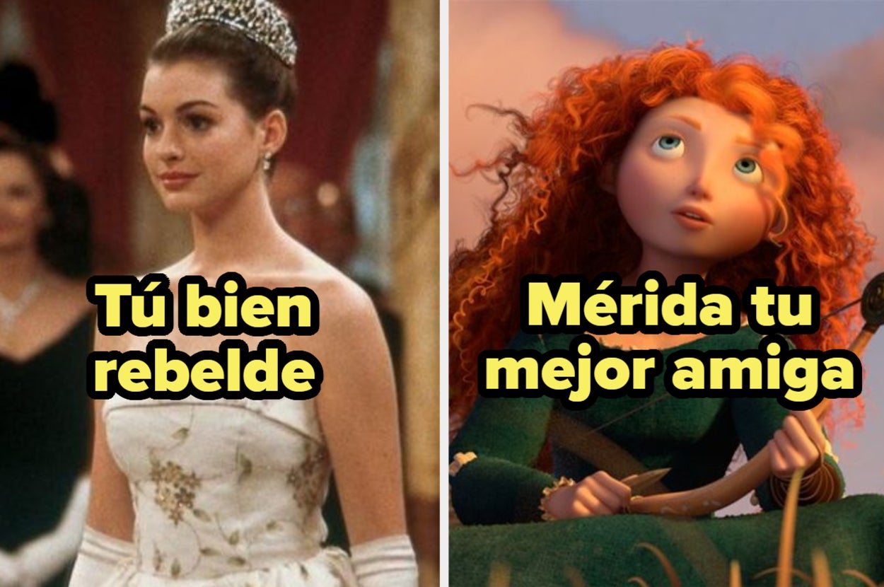 Memes de personajes de películas: Mia Thermopolis con tiara y texto humorístico; Mérida con arco y texto sobre amistad