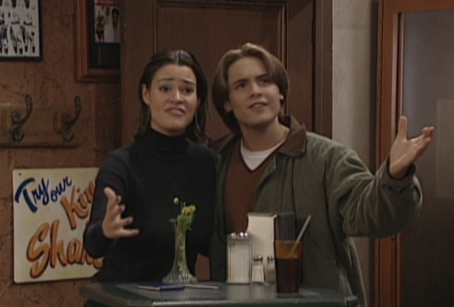 Leisha Hailey with Will Friedle on the set of Boy Meets World