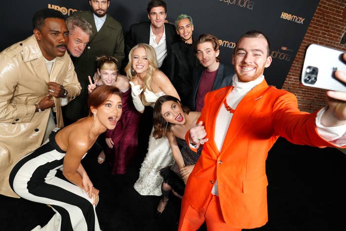 The Euphoria cast taking a selfie on the red carpet