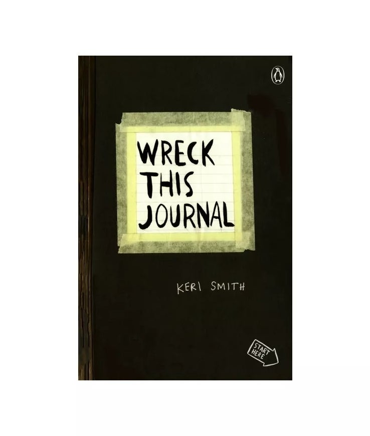 Book cover titled &quot;Wreck This Journal&quot; by Keri Smith with a centered title block