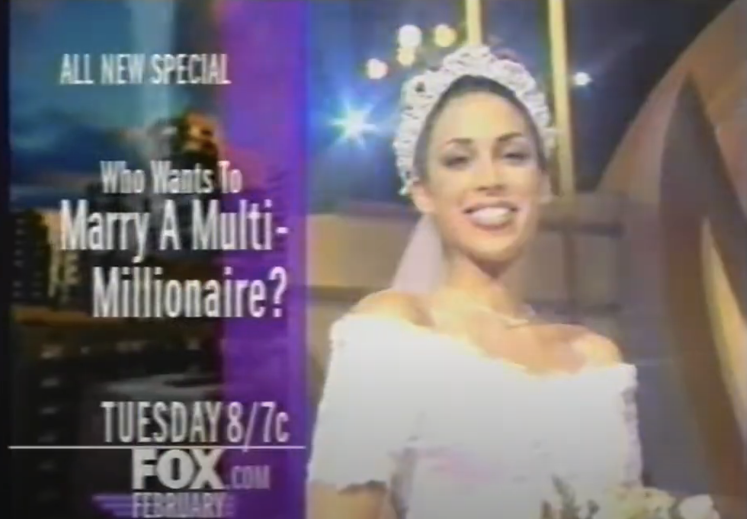 Promotional still for &quot;Who Wants to Marry A Multi-Millionaire?&quot; showing a smiling bride in veil and tiara
