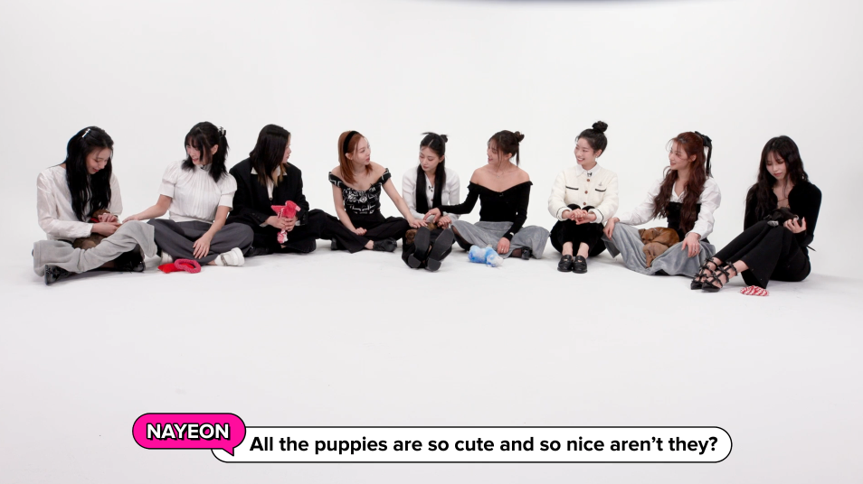 Twice playing with puppies