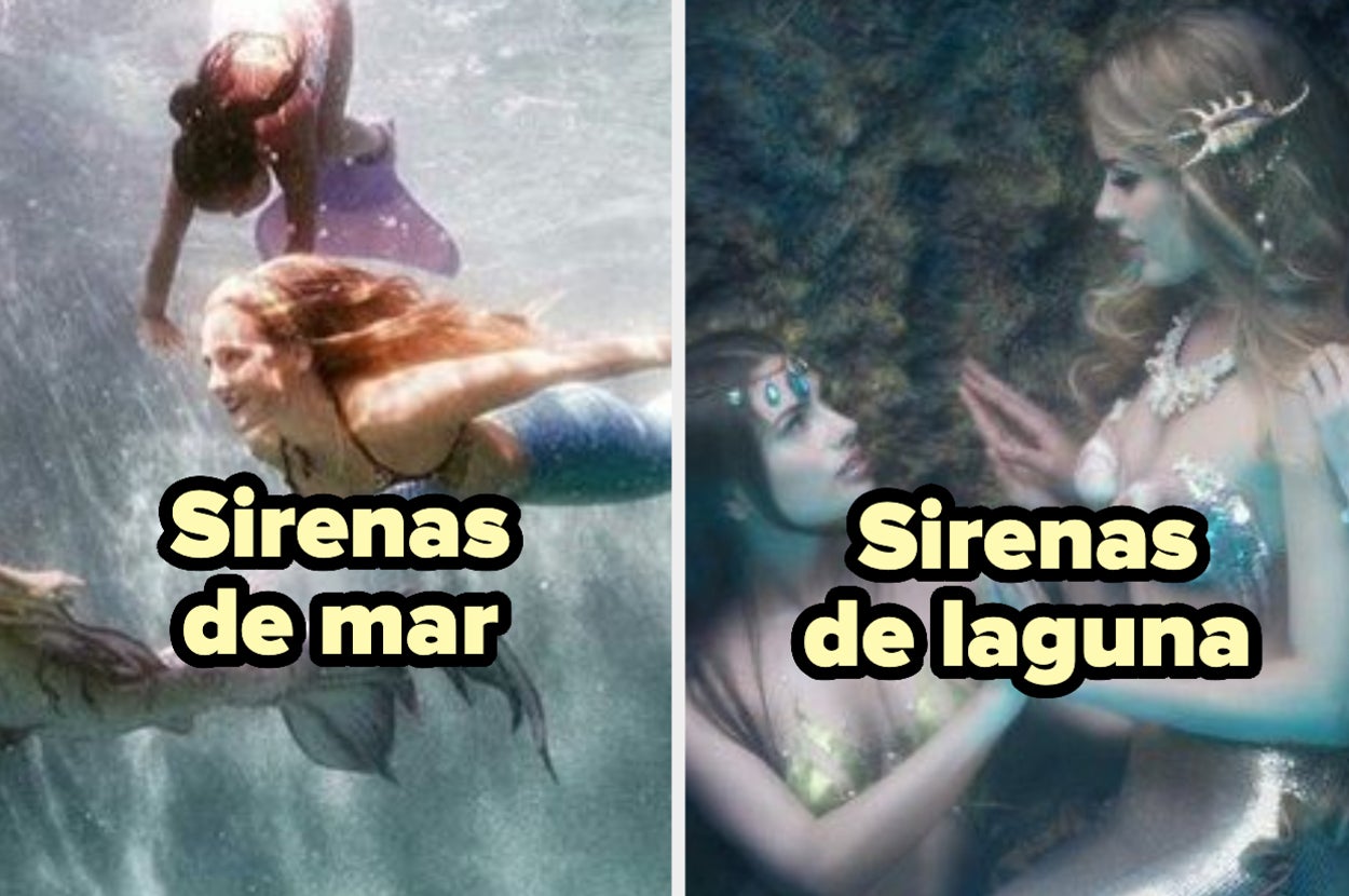 Mujeres estilizadas como sirenas bajo el agua, una con título "Sirenas de mar" y otra "Sirenas de laguna"