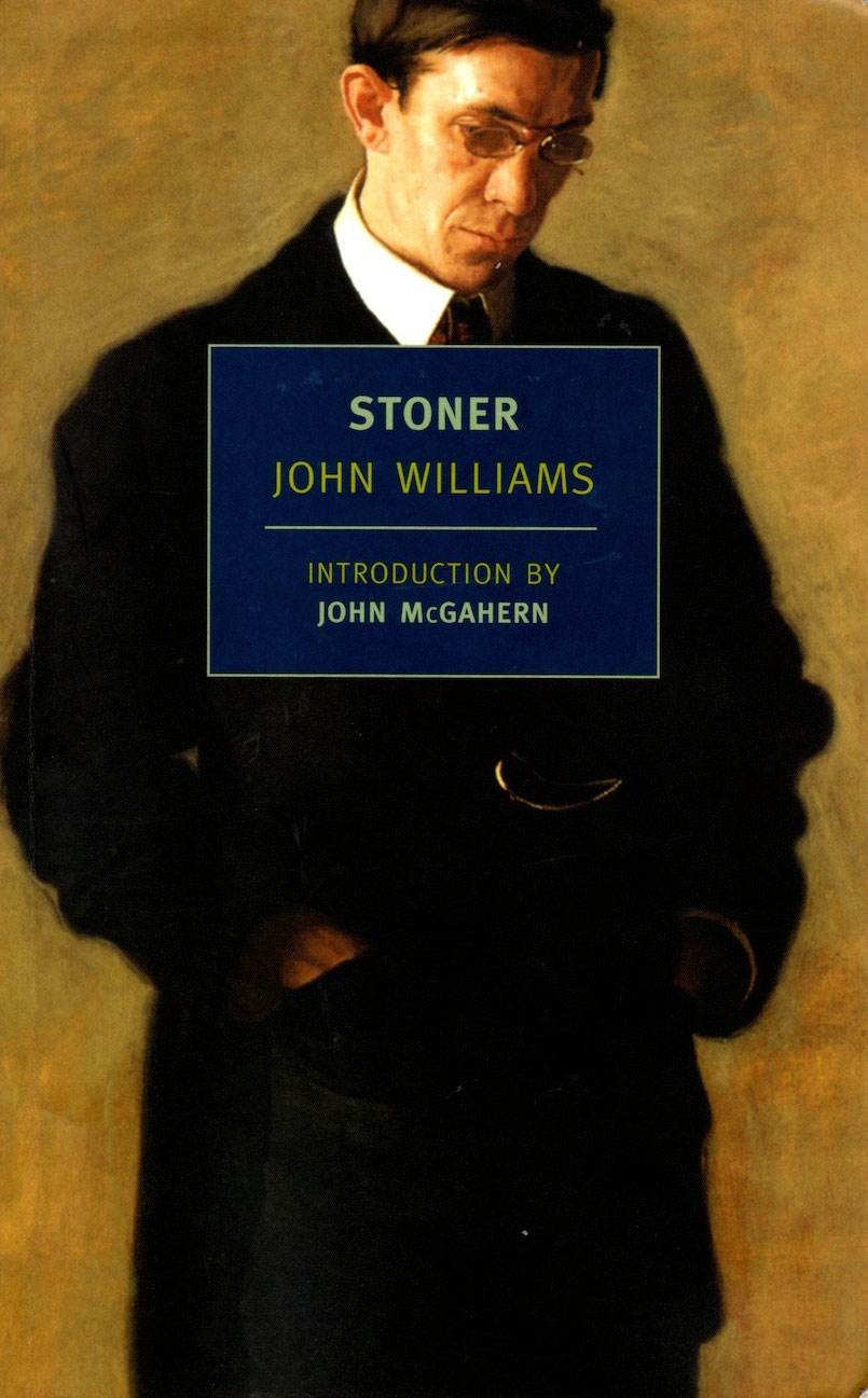 Book cover of &quot;Stoner&quot; by John Williams with an introduction by John McGahern, featuring a painted portrait of a contemplative man