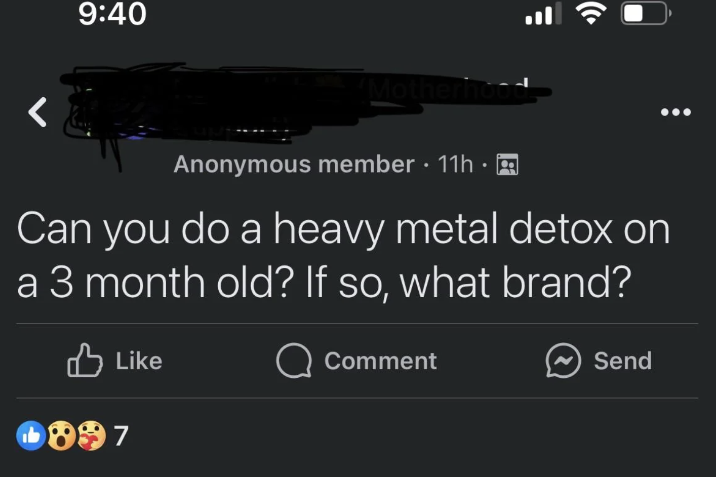facebook post asking if you can do a heavy metal detox with a 3-month-old