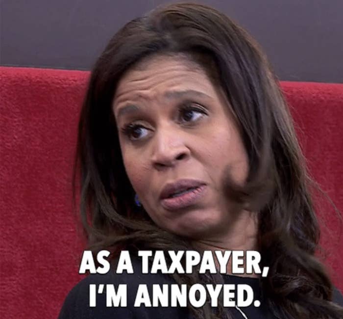 A person making a disgruntled expression with the caption &quot;As a taxpayer, I&#x27;m annoyed.&quot;