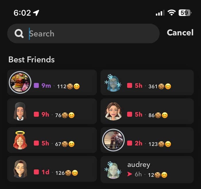 A screenshot of a social media interface showing &#x27;Best Friends&#x27; list with various contacts&#x27; emoji reactions to shared content