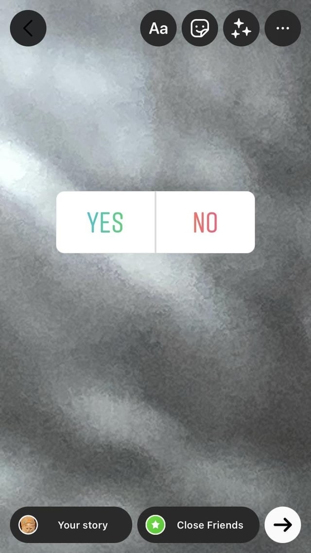 Two buttons labeled &quot;YES&quot; and &quot;NO&quot; on a social media story interface