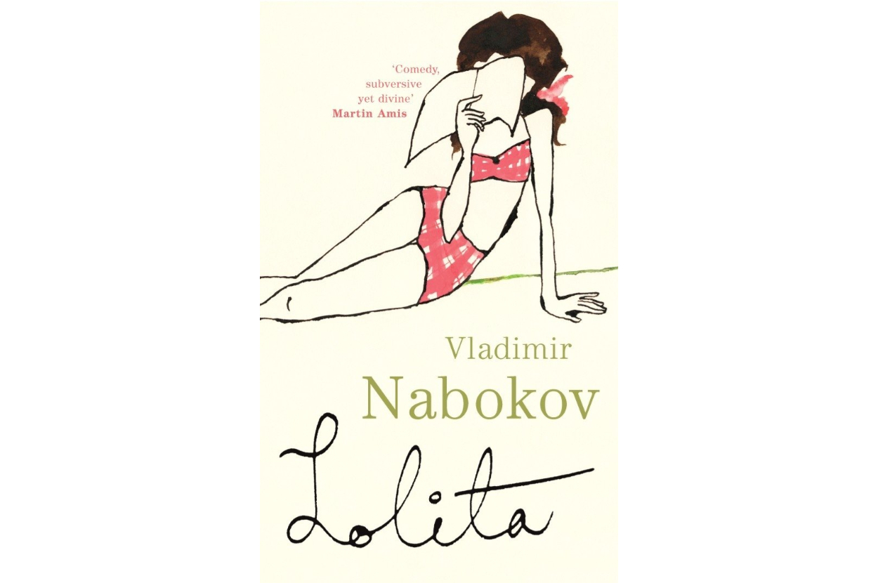 Book cover of &quot;Lolita&quot; by Vladimir Nabokov with an illustration of a person reading