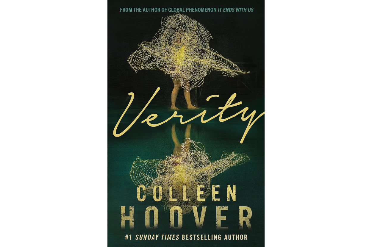 Book cover of &quot;Verity&quot; by Colleen Hoover with text and spiderweb design