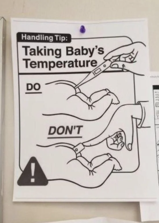 Handling tip poster showing proper and improper ways to take a baby&#x27;s temperature