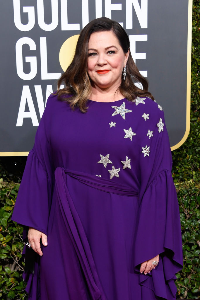 Melissa McCarthy in a gown with star embellishments at the Golden Globes